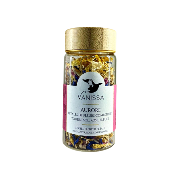 Vanissa : "Aurore", Pétales de Fleurs comestibles, Tournesol, Rose, Bleuet